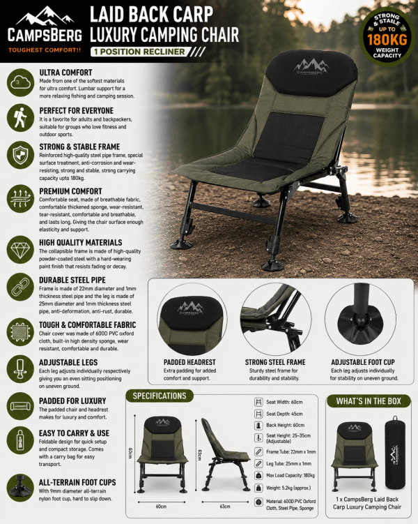 campsberg laid back carp luxury camping chair